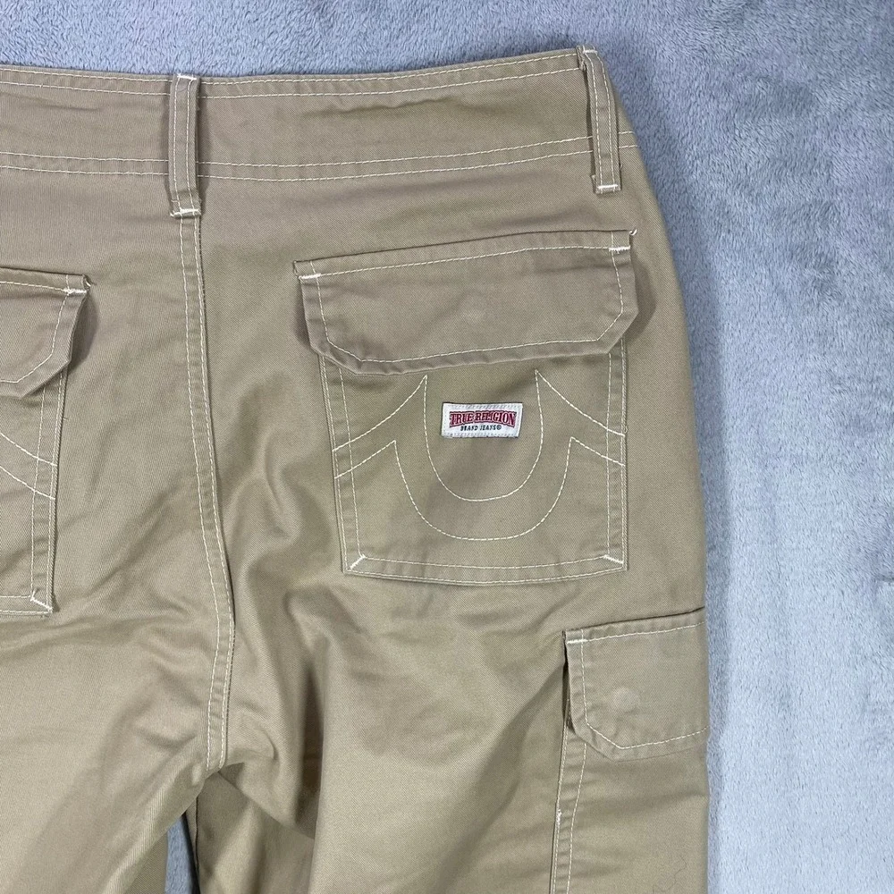 True Religion Cargo Pants Mens 30(31x31)Tan Khaki Contrast Stitching Utilitarian